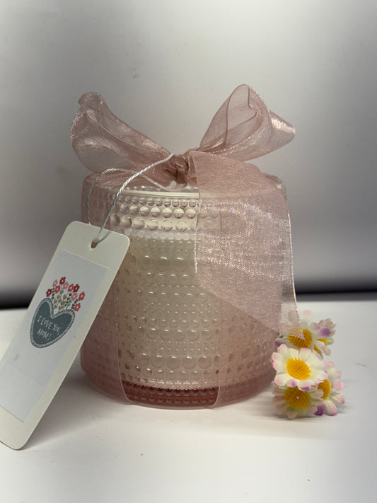 MOTHERS DAY Seasonal Collection Gift, Pink Glass scented Candle, 12 oz Candle Jar, Natural Coconut Soy Wax,