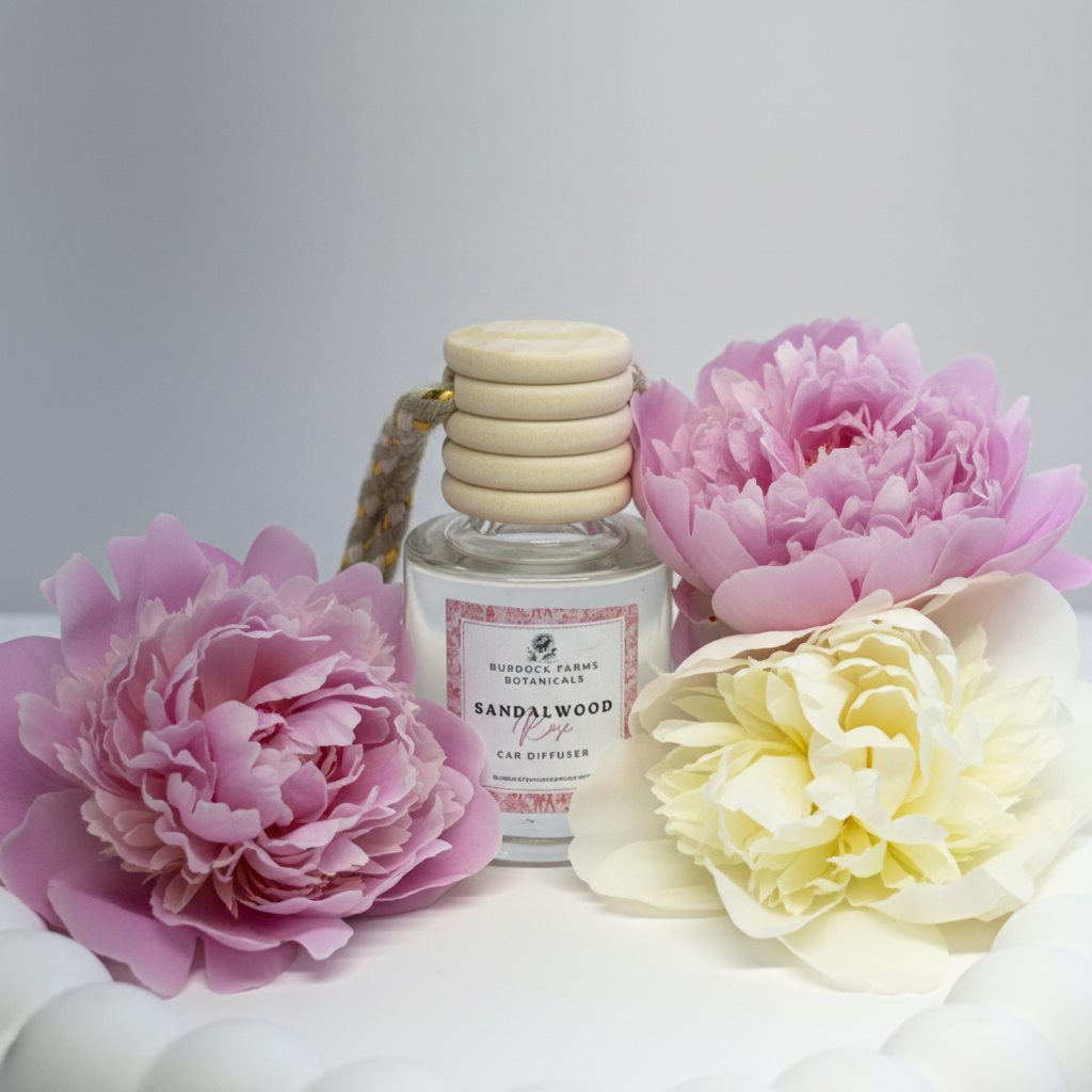 Sandalwood car diffuser with peonies