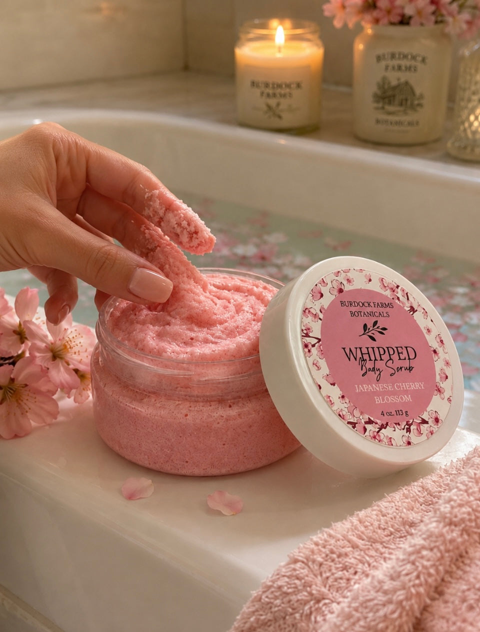 Seasonal collection whipped foaming sugar body scrub soft smooth skin Burdock Farms Botanicals